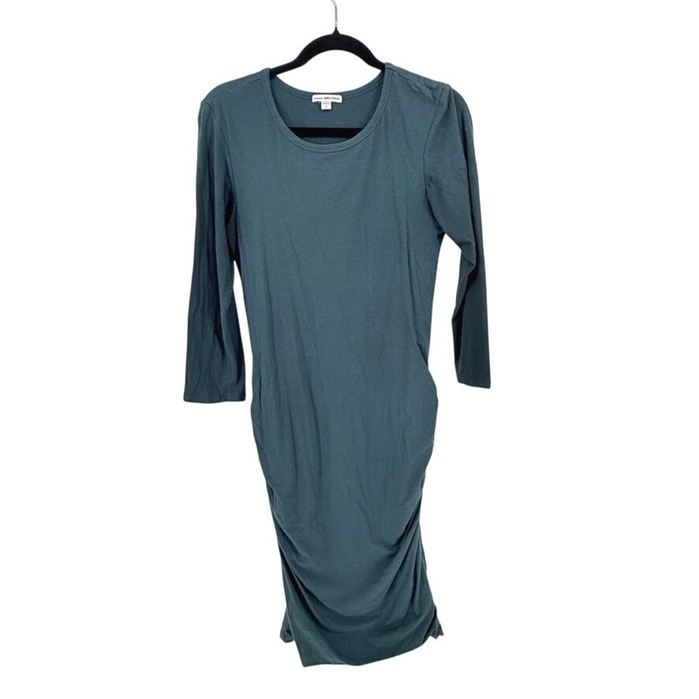 Standard James Perse Teal Blue Side Ruched Bodycon Long Sleeve Midi Dress Sz